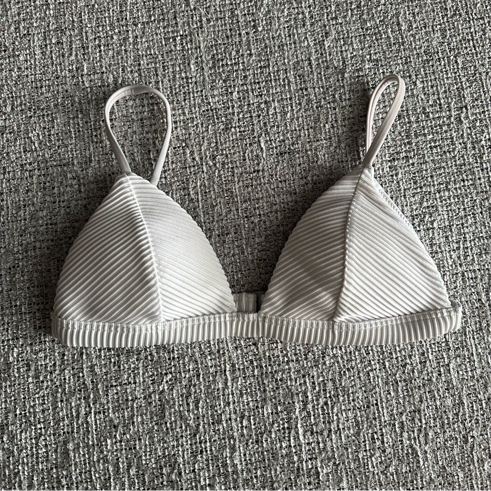 Hollister White Lined Triangle Bikini Top